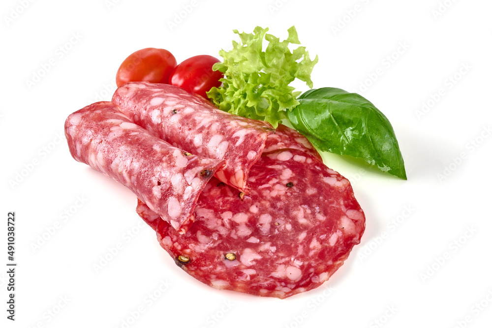 Salami milano, isolated on white background. Salami milano, isolated on white background.