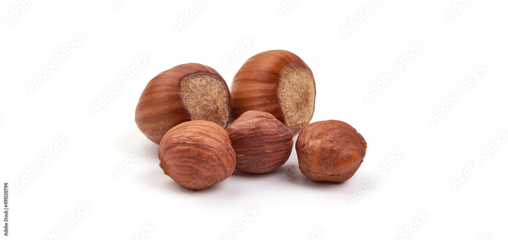 Hazelnut heap, isolated on white background. Hazelnut heap, isolated on white background.