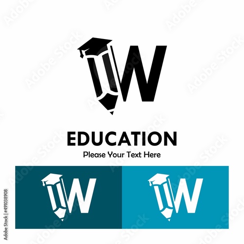 Letter w with pencil and hat graduation logo template illustration. suiatble for education. you can change the color. recommended colors according to the below