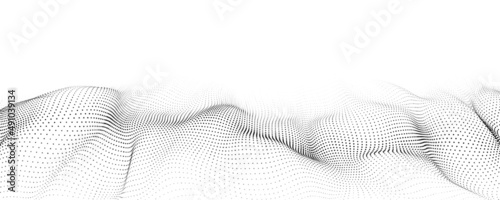 Futuristic technology. Digital cyberspace. Abstract vector wave with moving particles. Big data analytics.