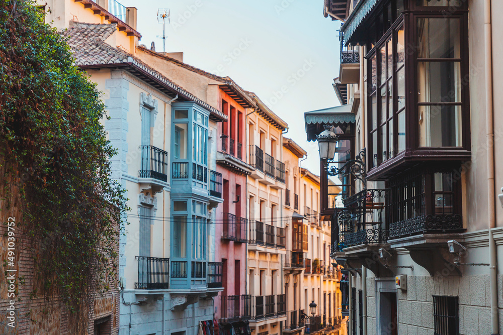 Generic architecture and street view in Granada, Andalusia, Spain