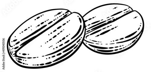 Coffee Beans Illustration Vintage Woodcut Style