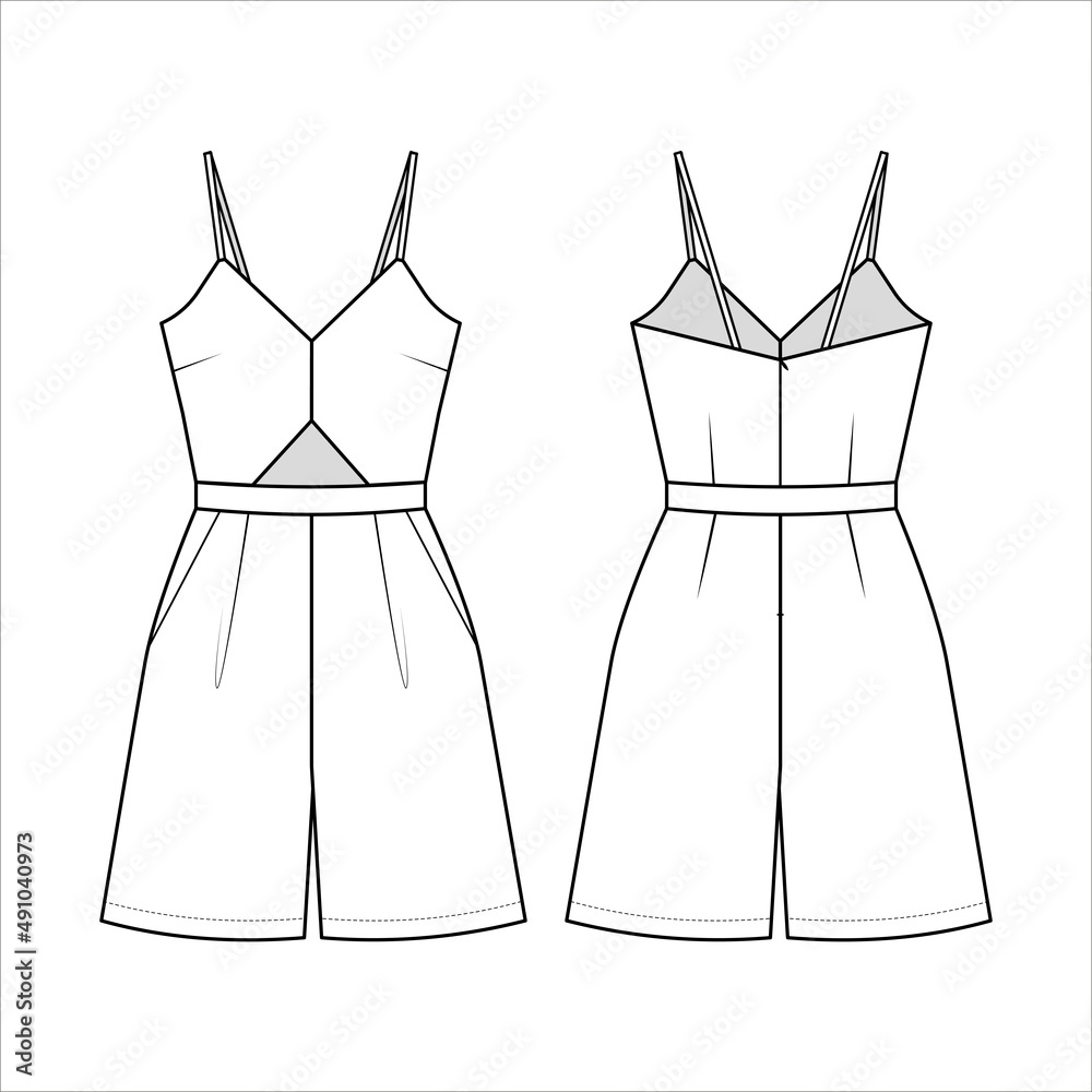 Fashion technical drawing of jumpsuit with straps for woman Stock ...