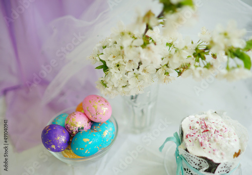 easter eggs and flowers. Christianity. Celebrate holidays. Easter bakery 