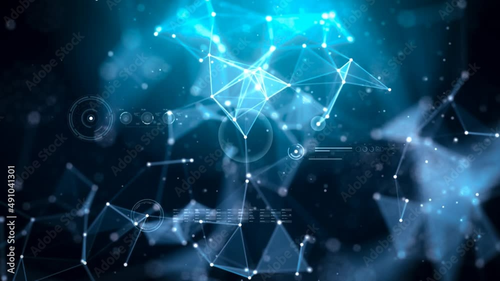 Blue abstract technology motion graphic. Digital network connections structure. Seamless loop. Depth of field settings. 3D rendering Blue abstract technology motion graphic. Digital network connections structure. Seamless loop. Depth of field settings. 3D rendering