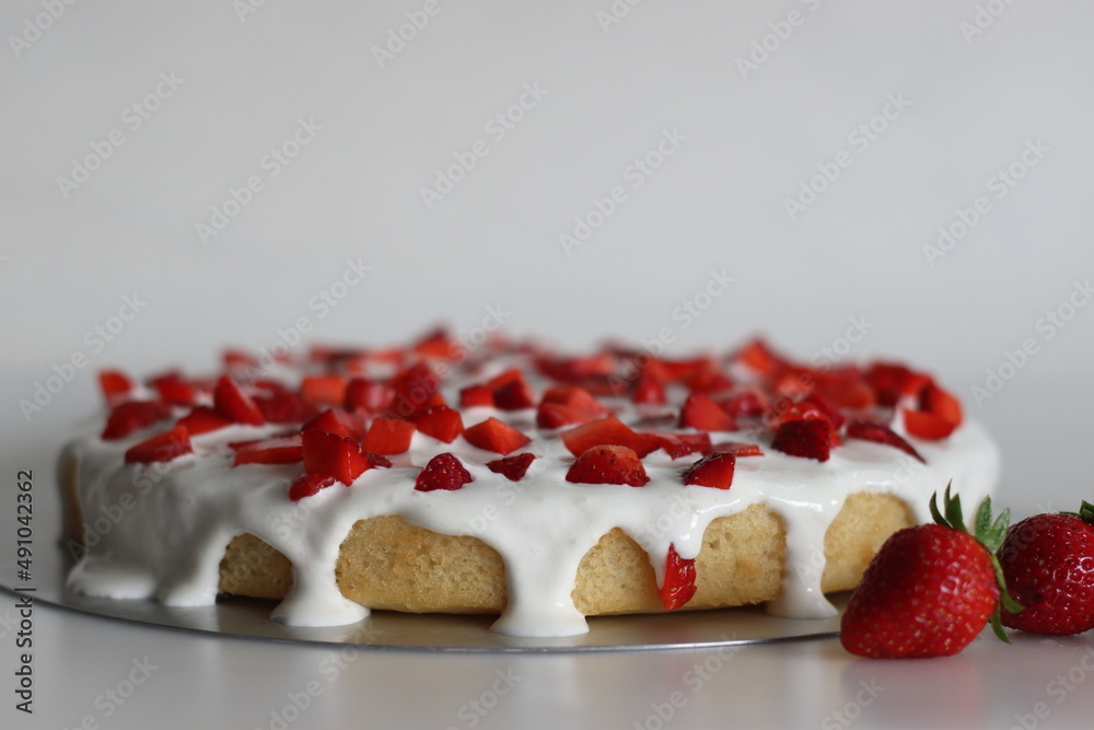 Fresh cream strawberry cake. Sponge cake with Strawberry and fresh cream as toppings