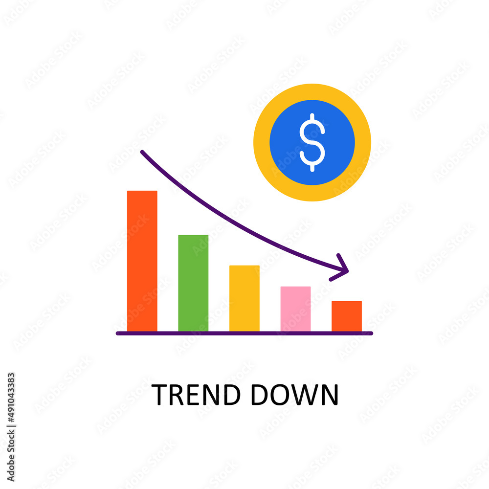 Trend Down Vector Flat Icon Design illustration. Fintech Symbol on White background EPS 10 File Trend Down Vector Flat Icon Design illustration. Fintech Symbol on White background EPS 10 File