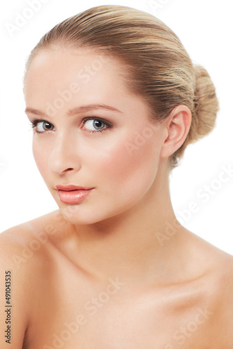 Take a moment to admire her beauty. A gorgeous young woman posing on a white background - Skincare Beauty.