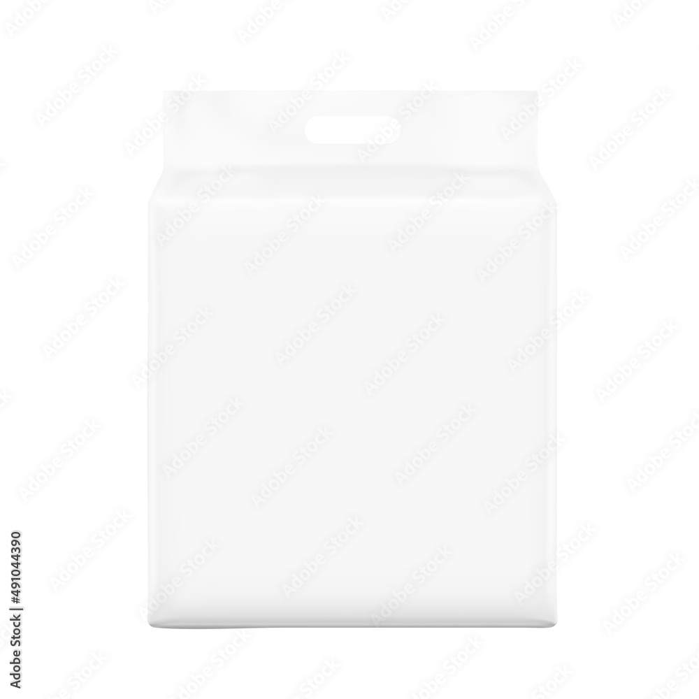 Stand bag with handle mockup. Vector illustration isolated on white background. Ready for your design. Suite for the presentation of diaper, wet wipes, foods, household, etc. EPS10. Stand bag with handle mockup. Vector illustration isolated on white background. Ready for your design. Suite for the presentation of diaper, wet wipes, foods, household, etc. EPS10.