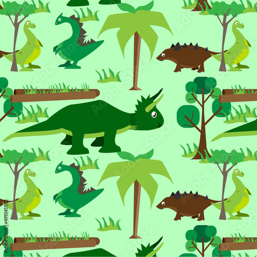 Dinosaur seamless pattern with more type of dinosaur with trees and grass design. For fabric  scrapbooking  surface design