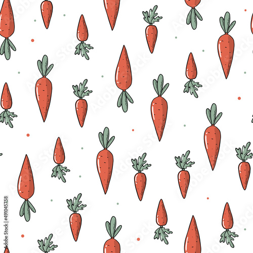 Seamless pattern with hand drawn carrots on white background. Good for wrapping paper, package, textile prints, backgrounds, wallpaper, etc. EPS 10