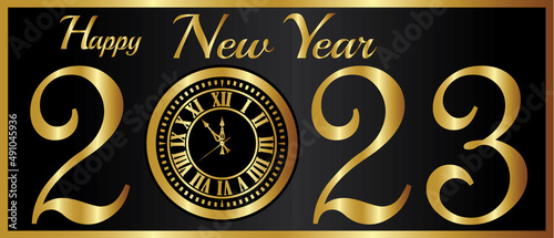 Canvas Print New-Year-2023-Gold-Clock-Over-a-Black-Background-Illustration