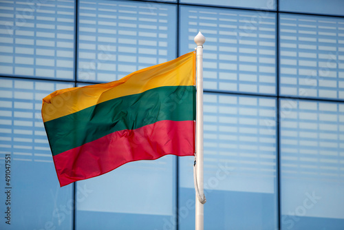 Lithuania flag waving in the wind. Patriotism and patriotism concept.  photo