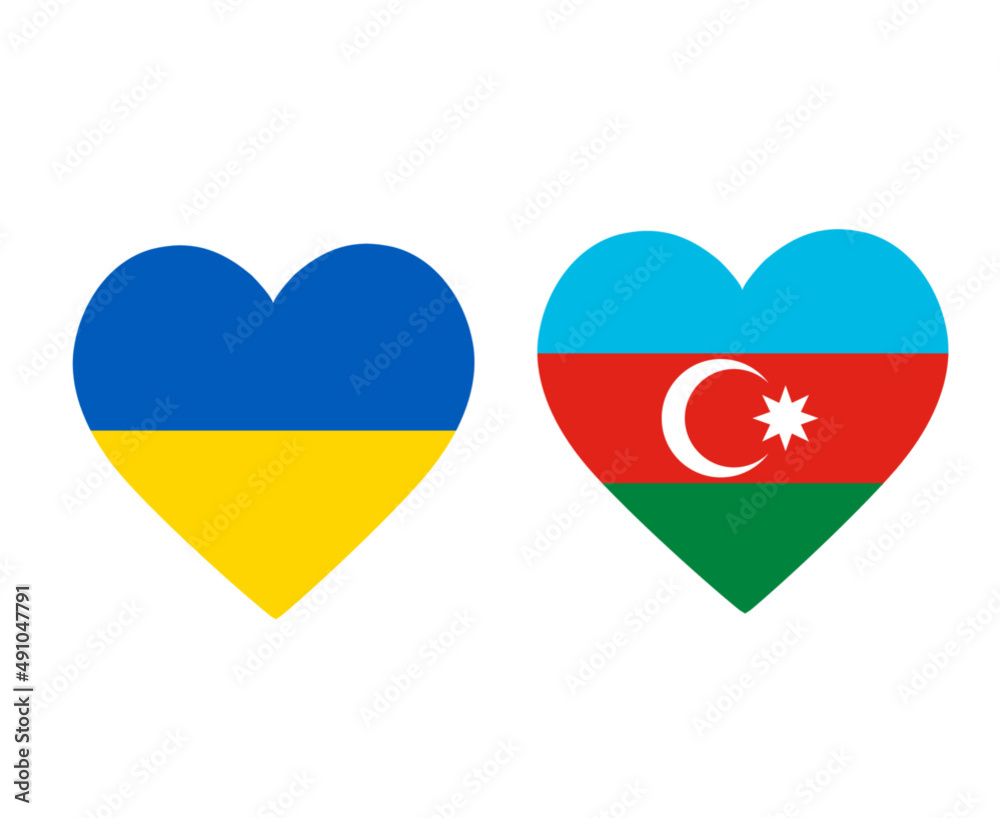 Ukraine And Azerbaijan Flags National Europe Emblem Heart Icons Vector Illustration Abstract Design Element Ukraine And Azerbaijan Flags National Europe Emblem Heart Icons Vector Illustration Abstract Design Element