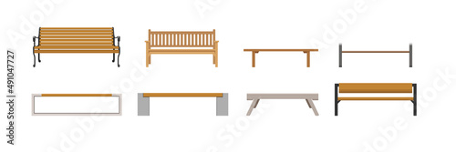 Obraz na plátně Set of wooden benches from different form on white background