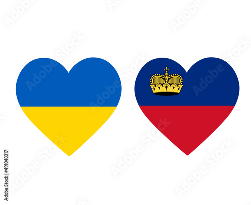 Ukraine And Liechtenstein Flags National Europe Emblem Heart Icons Vector Illustration Abstract Design Element