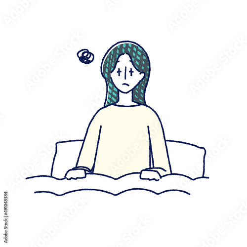 体調不良　女性　イラスト　手描き	