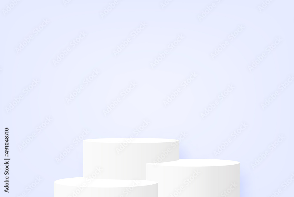 White vector podium on a blue background. Podium, pedestal for product presentation. White vector podium on a blue background. Podium, pedestal for product presentation.