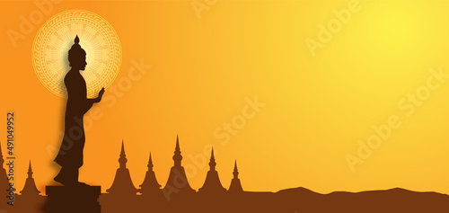 Magha Puja, Asanha Puja,Visakha Puja Day, Buddhist holiday concept. Design with buddha background. Vector.