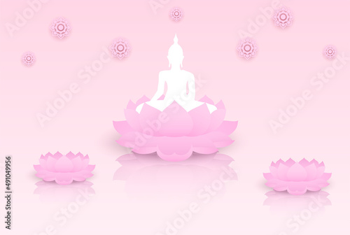 Magha Puja, Asanha Puja,Visakha Puja Day, Buddhist holiday concept. Design with buddha background. Vector.