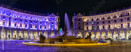 Water fountain in Piazza della Repubblica, Rome, Italy at night
