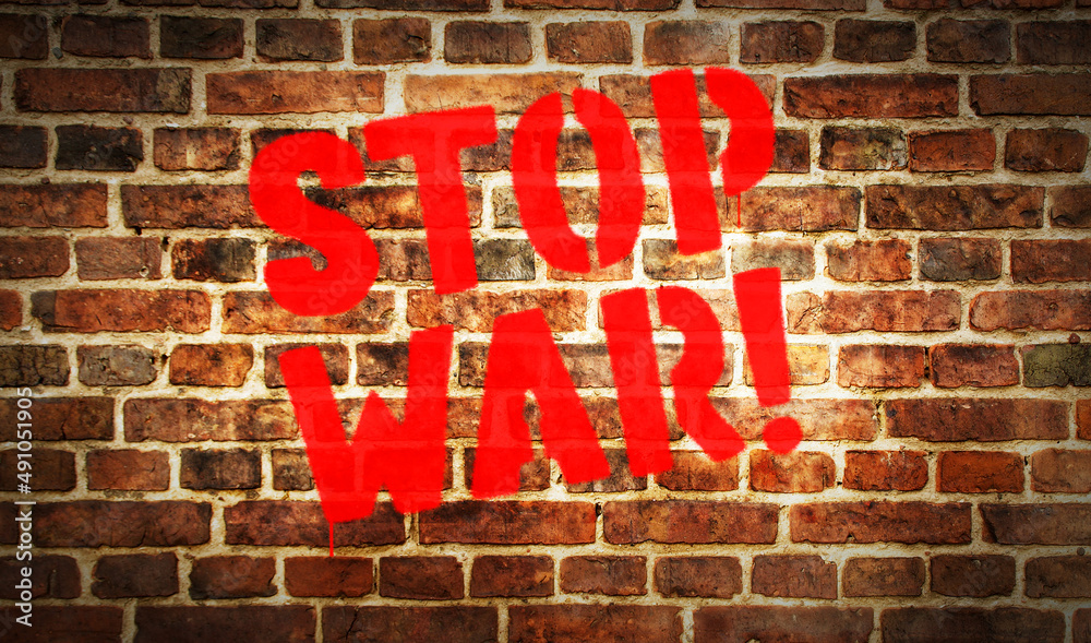 Stop war spray painted inscription on the brick wall 3d illustration Stop war spray painted inscription on the brick wall 3d illustration