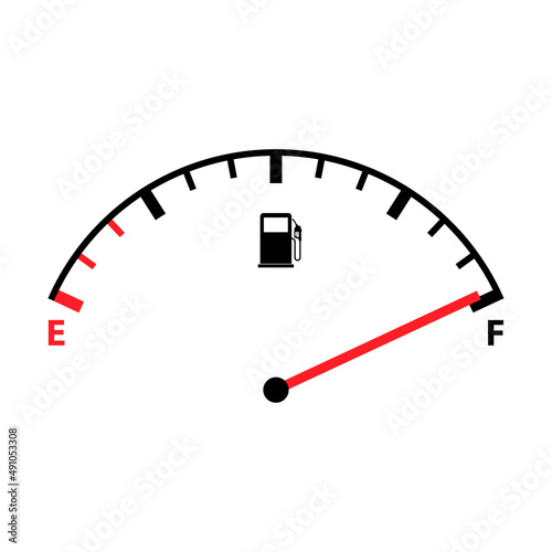 Fuel car indicator icon, gauge petrol automobile meter symbol, control sign vector illustration