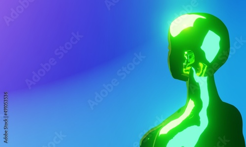 3d illustration of a metallic woman in neon.