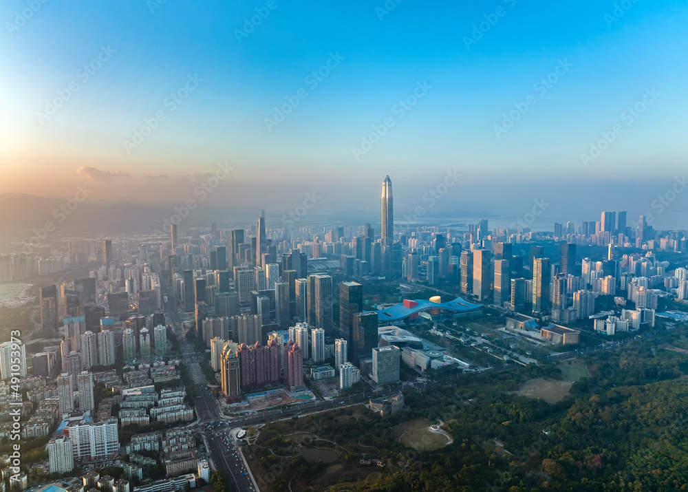 Shenzhen city central business district,aerial panorama China.
