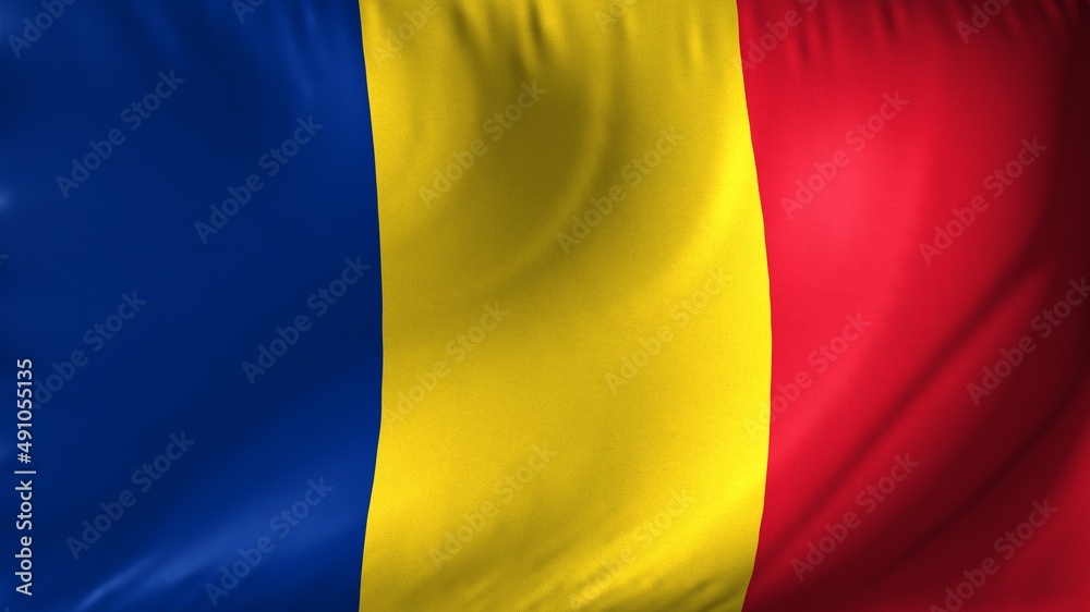 Obraz premium National flag of Romania. Romanian flag waving against background.