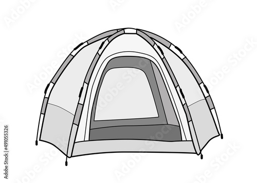 Hand drawn black and white vector illustration of an isolated tent