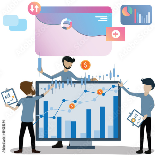 Flat of business finance,The traders is watching a graph for trade - vector