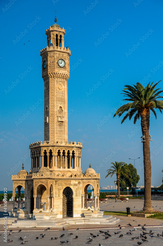 Obraz premium İzmir historic clock tower and pigeons