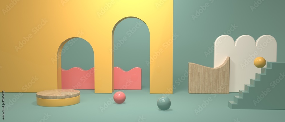 Abstract 3D render illustration of minimal doorways and staircases Abstract 3D render illustration of minimal doorways and staircases