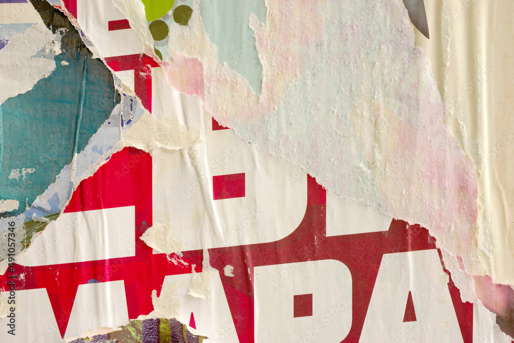 Naklejka premium Old ripped torn grunge posters and backgrounds creased crumpled paper backdrop surface placard