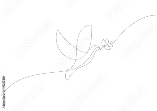 Billede på lærred Continuous line concept sketch drawing of dove with olive branch