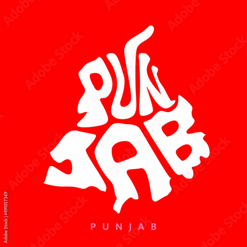 Punjab map with Punjab name in English letters. Punjab map typography. indian state punjab lettering.