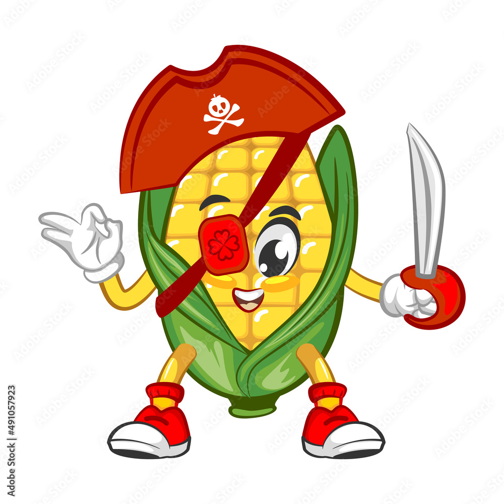 Cute corn character being pirate one eye with blade . Vector hand drawn ...