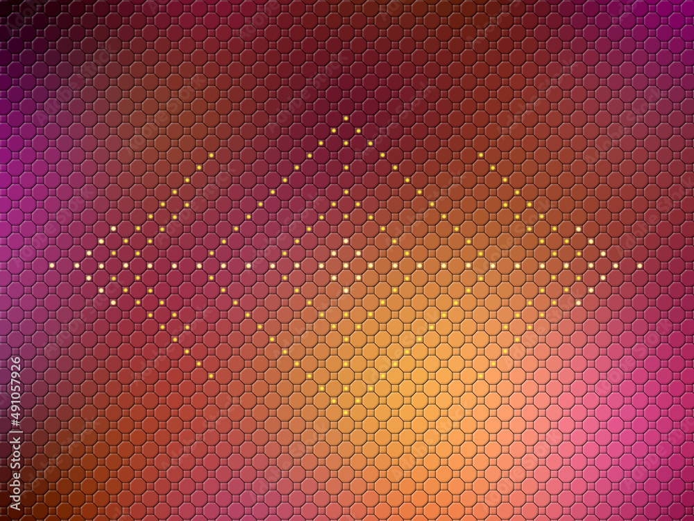 colored background in a hexagon structure with bright shining dots
