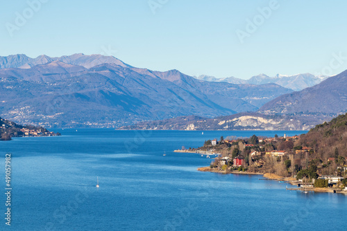 Aerial view of Lake Maggiore, Italy. Lake Maggiore is one of the most important lake in northern Italy.