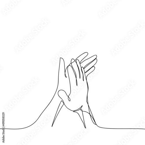 Continuous one line drawing, hand drawn of hands up, clapping ovation. hands gesture on doodle style. vector illustration