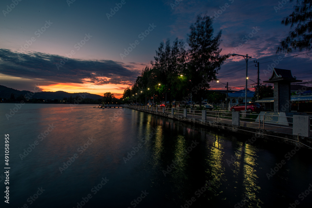 abstract background view of the colorful twilight sky.In the evening, the colorful changes (pink, orange, yellow, purple, sky) merge into the beauty of nature