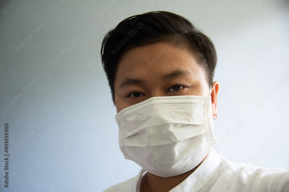 Asian people in white mask