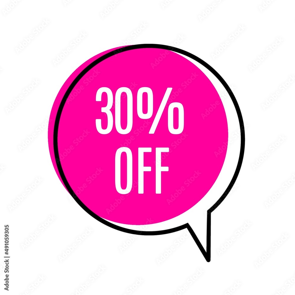 30% off on a pink balloon. Banner with thirty percent ad. Discount sticker. 30% off on a pink balloon. Banner with thirty percent ad. Discount sticker.