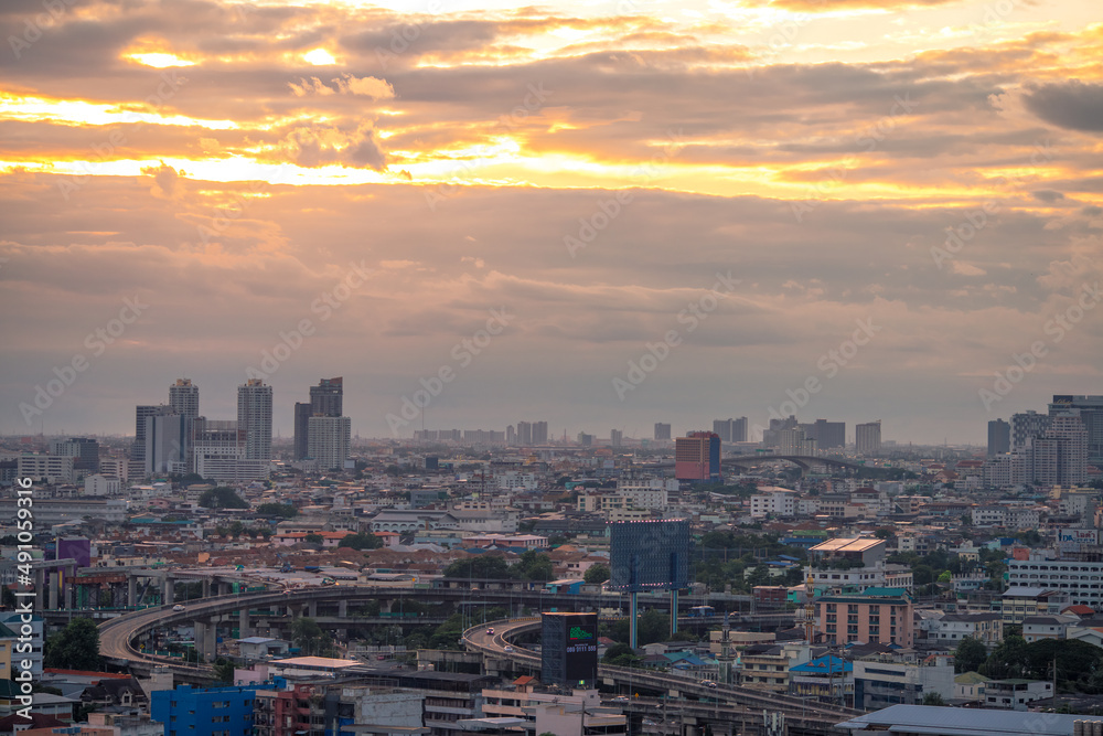 abstract background view of the colorful twilight sky.In the evening, the colorful changes (pink, orange, yellow, purple, sky) merge into the beauty of nature