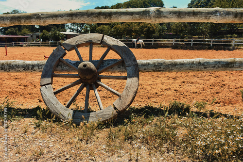 old wagon wheel in the farm