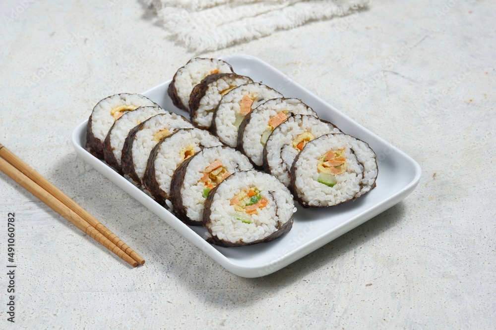 Korean style sushi called kimbap or gimbap-korean rice rolls Korean style sushi called kimbap or gimbap-korean rice rolls