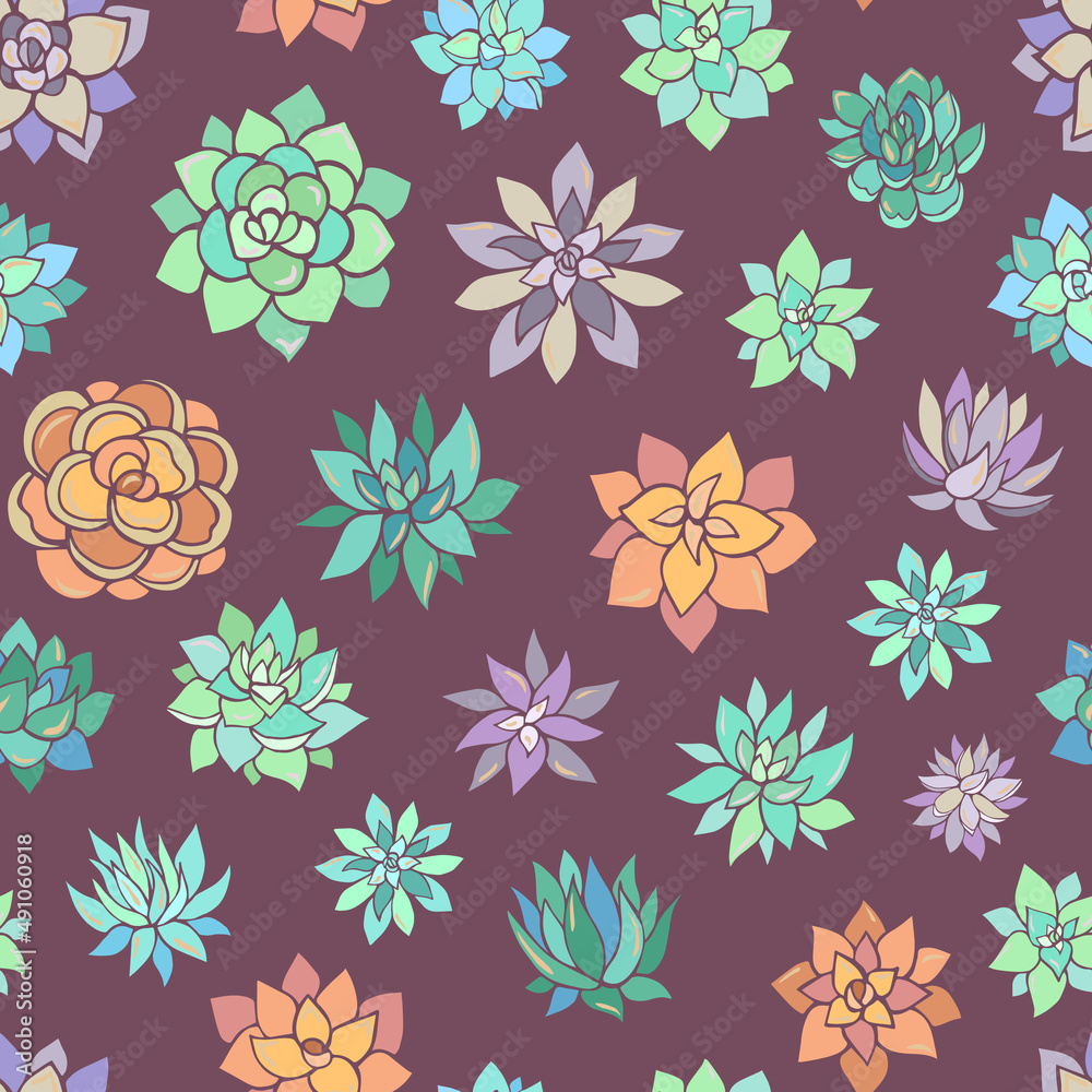 Seamless vector pattern of succulents. Background for greeting card, website, printing on fabric, gift wrap, postcard and wallpapers.

