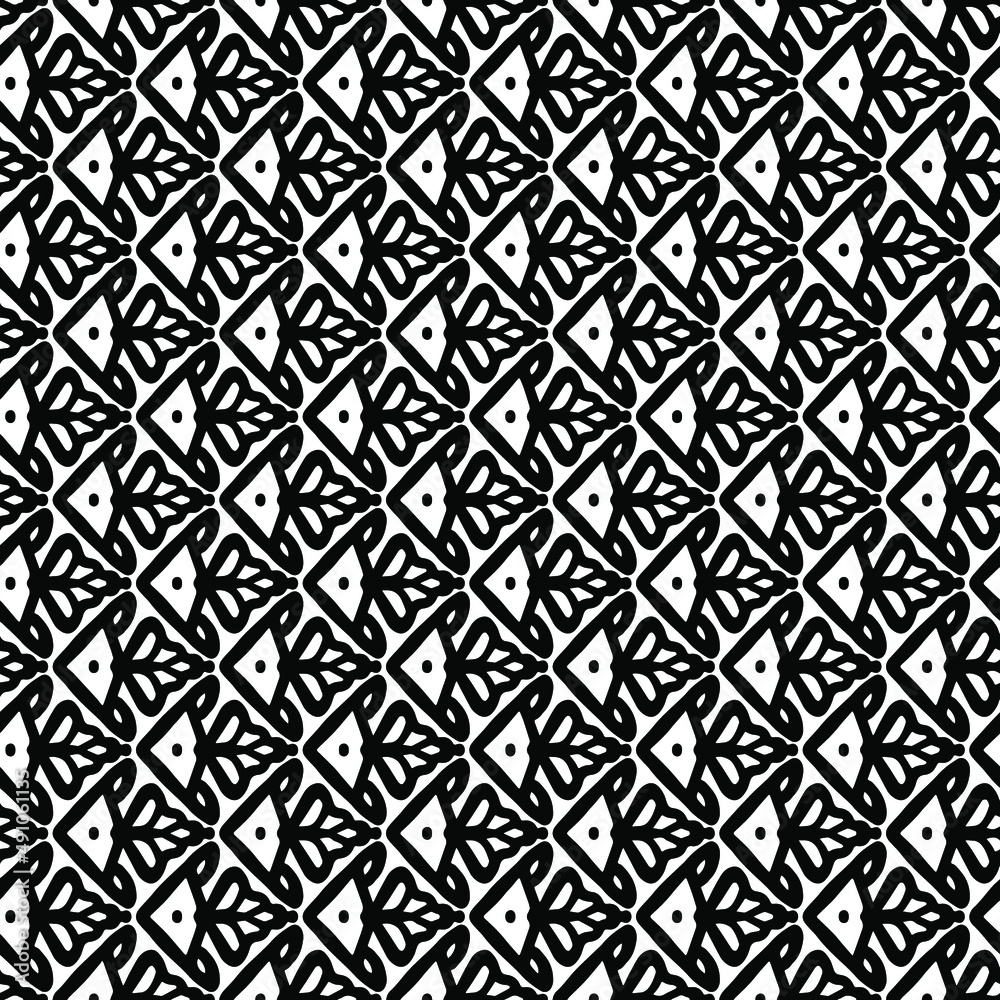 seamless tile with abstract fish drawn in black on a white background, vector seamles pattern