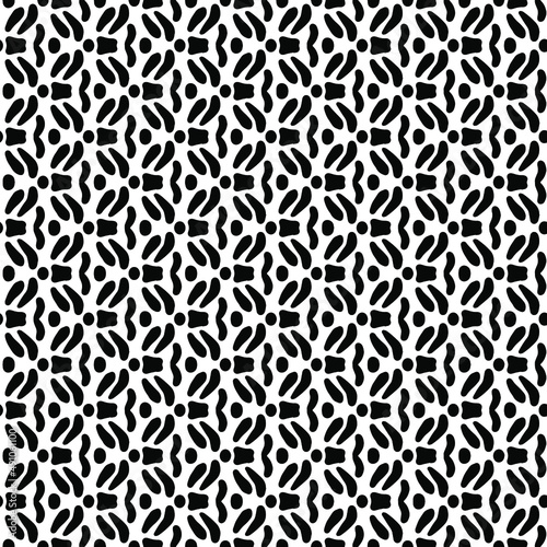 tile with leaves and abstract ornaments of black color on a white background, vector seamles pattern